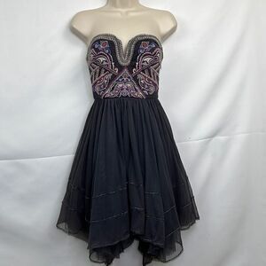 Free People gray embroidered strapless event dress size O